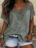 Blouse voor dames met V-hals en korte mouwen