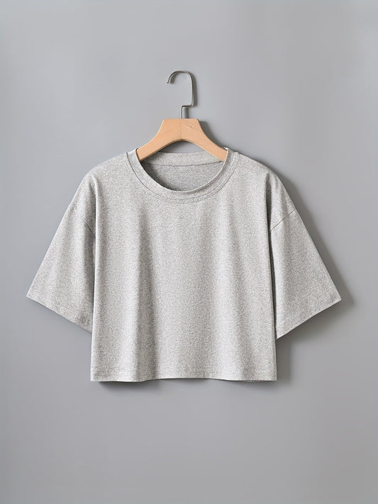Damski krótki top na lato – krótkie rękawy, okrągły dekolt, moda casualowa