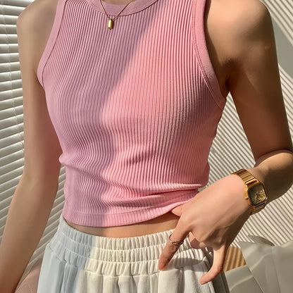 Top de tirantes acanalado de moda para mujer para el día a día y el tiempo libre – Look de elegancia deportiva
