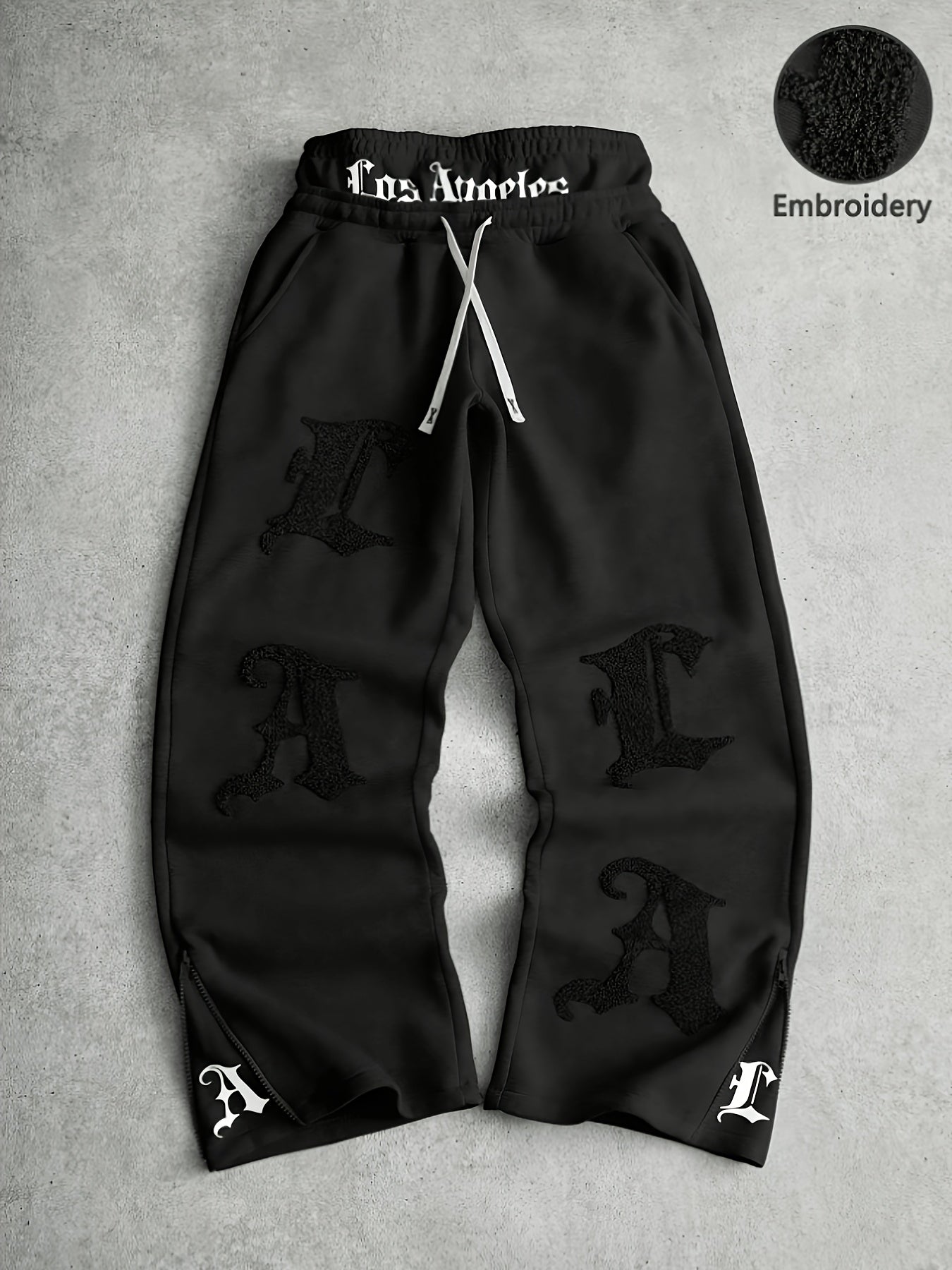Pantalón de chándal ancho para hombre: pantalón bordado con cremalleras