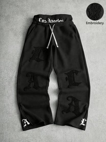 Pantalón de chándal ancho para hombre: pantalón bordado con cremalleras
