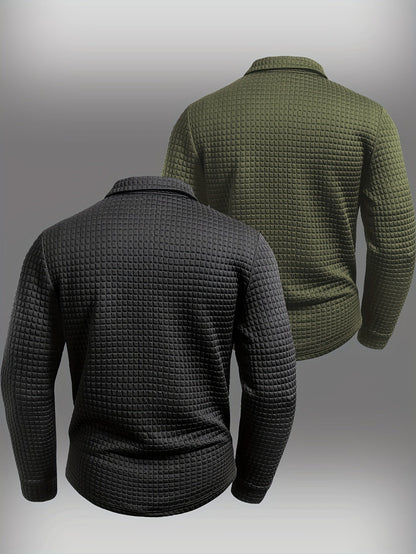 Herren Langarm Poloshirt strukturiert mit Kragen marineblau
