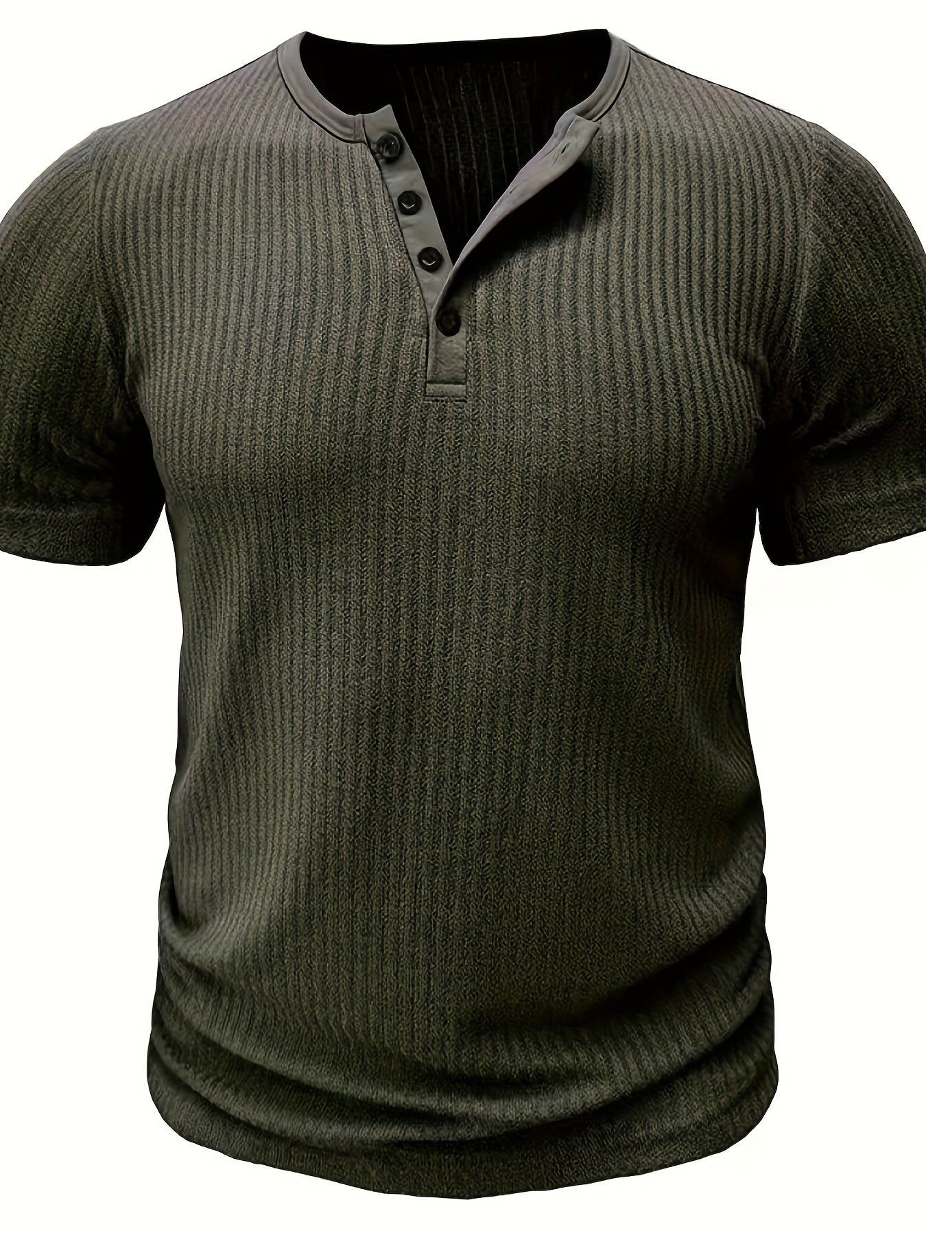 Męska koszulka Henley z krótkim rękawem, prążkowana, letni styl casual