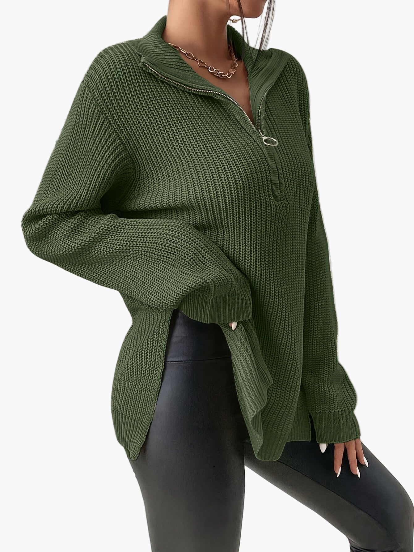 Damen Pullover Strickpullover mit Reißverschluss und Stehkragen – Modischer Herbst Winter Freizeit Look