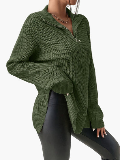 Damen Pullover Strickpullover mit Reißverschluss und Stehkragen – Modischer Herbst Winter Freizeit Look