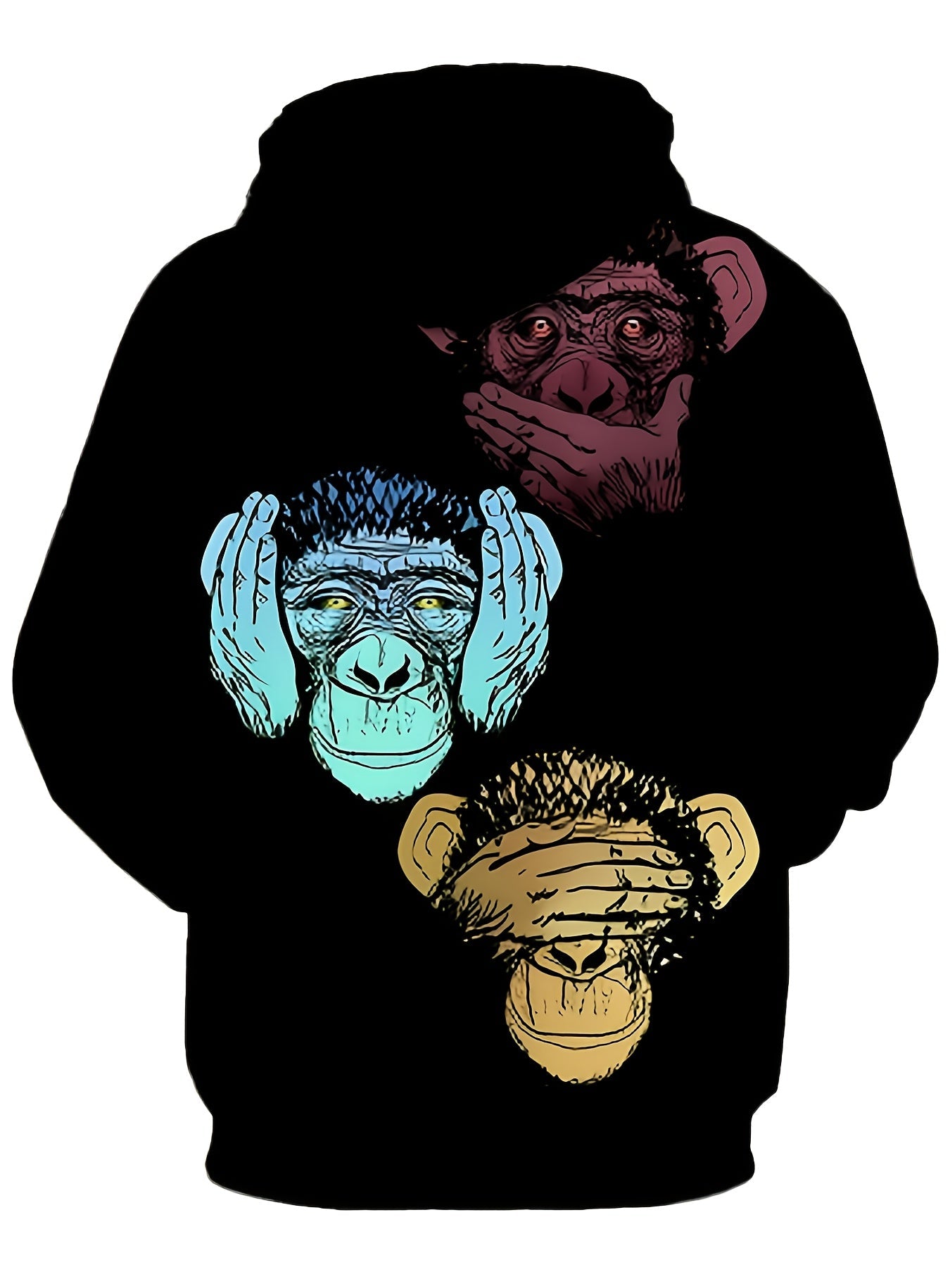 Sudadera con capucha negra unisex con diseño de 3 monos