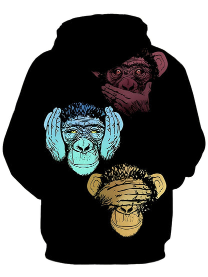 Sudadera con capucha negra unisex con diseño de 3 monos