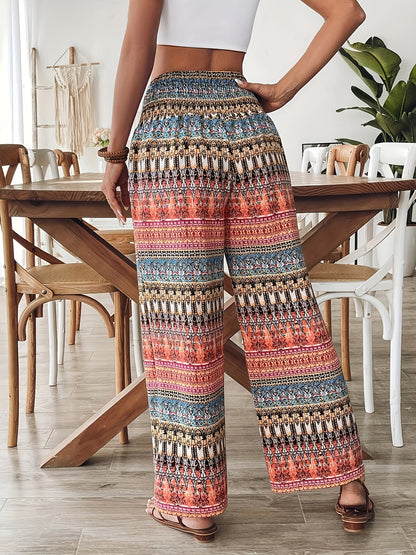Damen Weite Boho-Hose mit geometrischem Muster für Urlaub und Freizeit