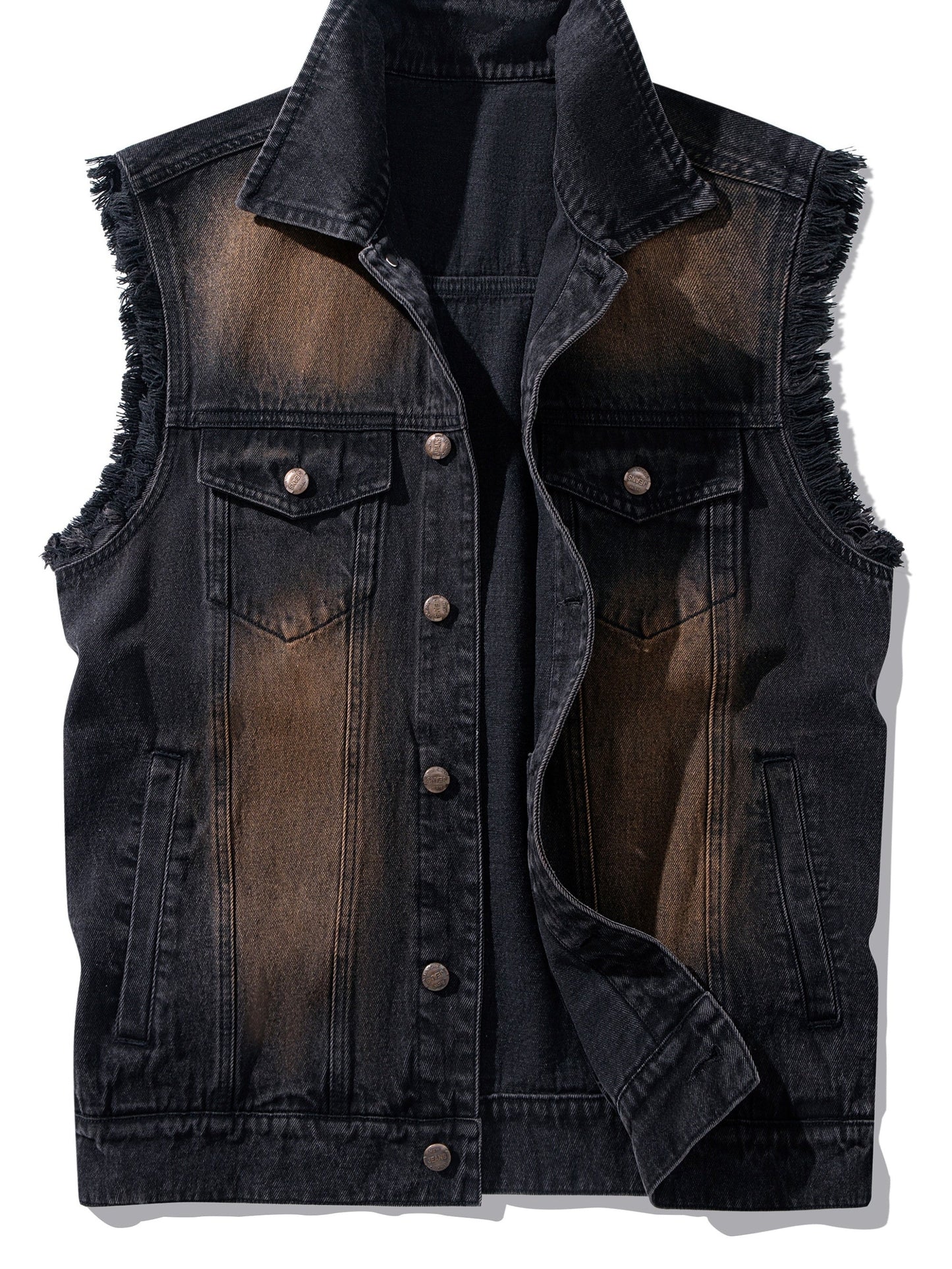 Jeansweste Herren Schwarz Used-Look Ärmellos