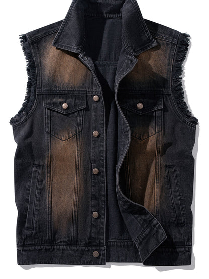 Jeansweste Herren Schwarz Used-Look Ärmellos