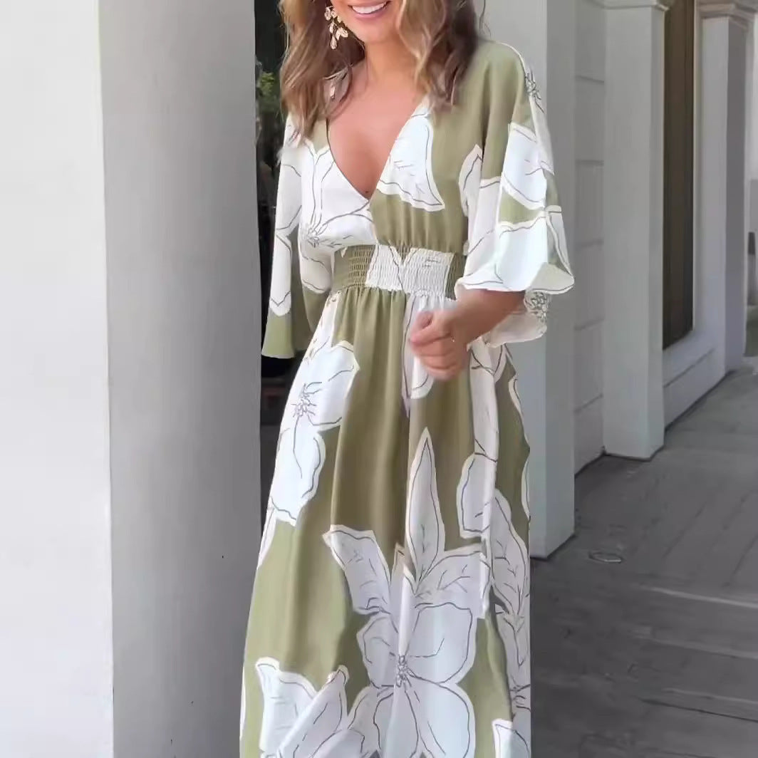 Vestido largo elegante para mujer con estampado floral estilo boho de verano para tiempo libre y vacaciones