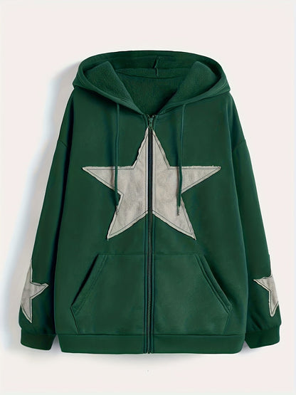 Kapuzenjacke mit Reißverschluss und Sternapplikationen – Lässiger Unisex Hoodie