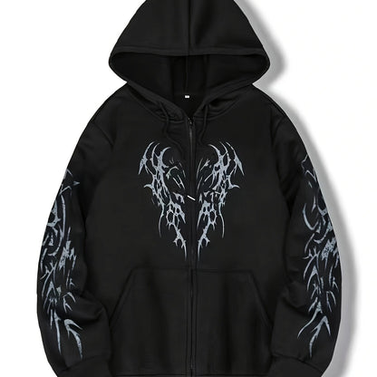 Unisex-hættetrøje med lynlås og tribal-vingeprint