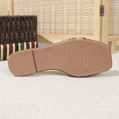 Sandali donna con motivo paisley e design moderno a punta quadrata – Stile elegante per l'estate e il tempo libero