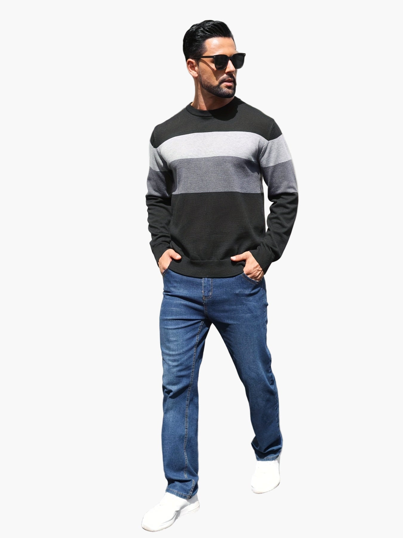 Herren Pullover mit Blockstreifen für Freizeit und Alltag – Moderner Strickpullover, Herbst/Winter, Rundhalsausschnitt