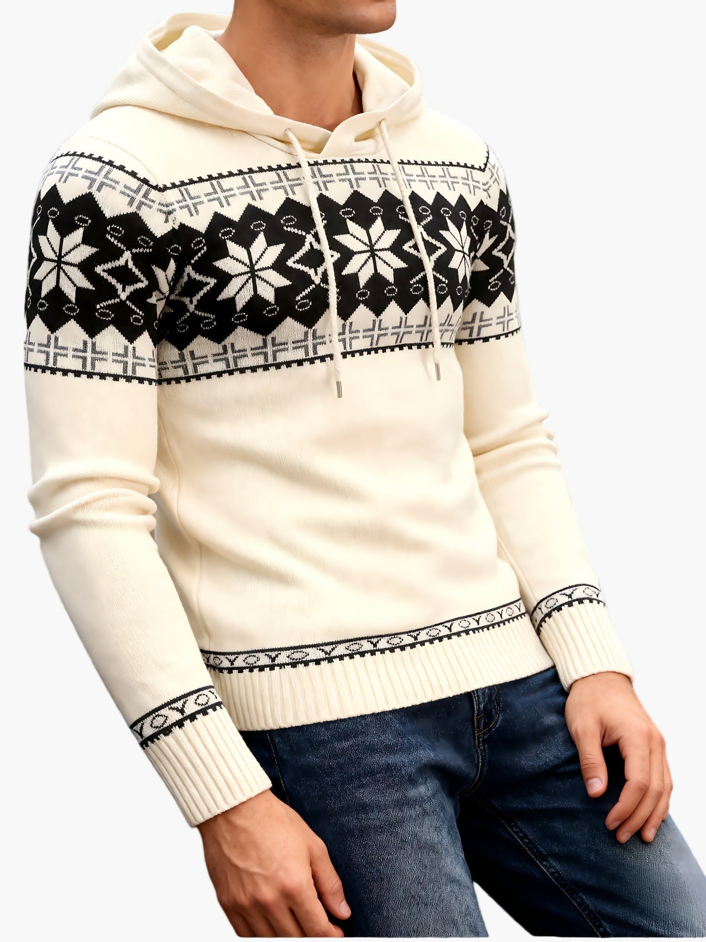 Sweat à capuche pour homme avec motif norvégien – Pull d'hiver décontracté pour les loisirs et le quotidien