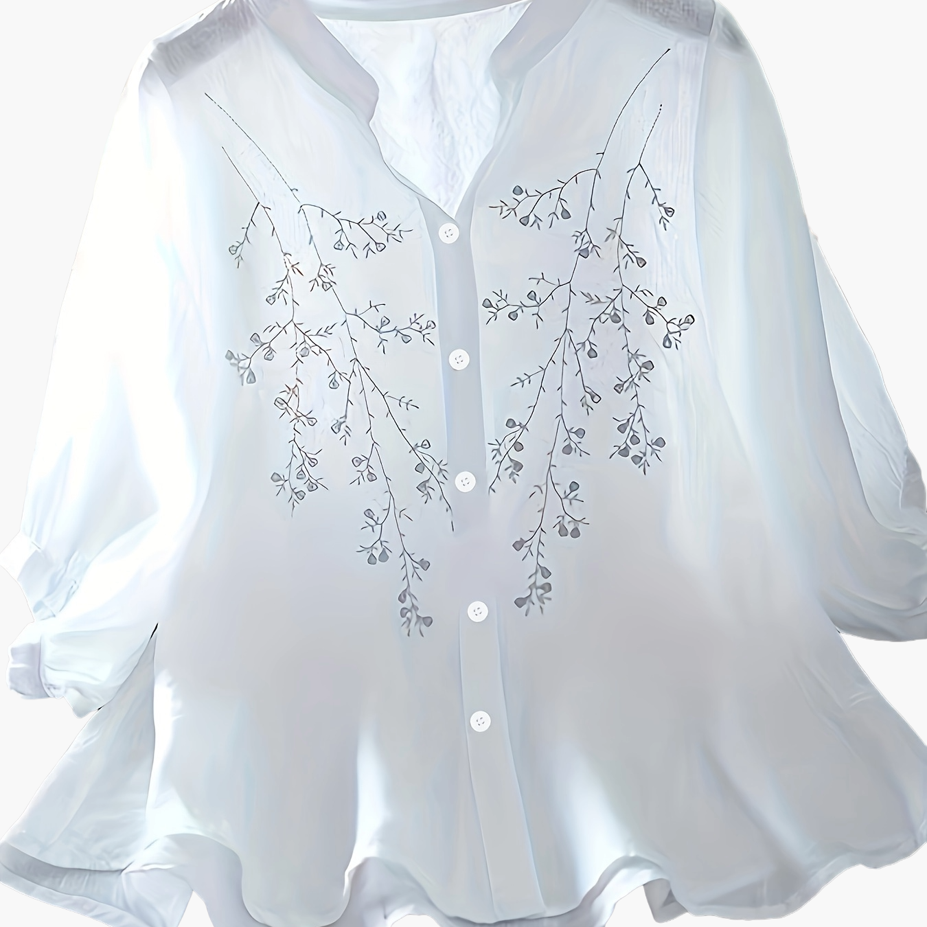 Blusa elegante da donna con ricamo e collo alla coreana – Camicia estiva casual