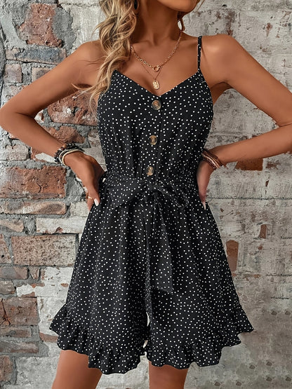 Mono de verano elegante para mujer con lunares y tirantes finos – Perfecto para el día a día y las vacaciones