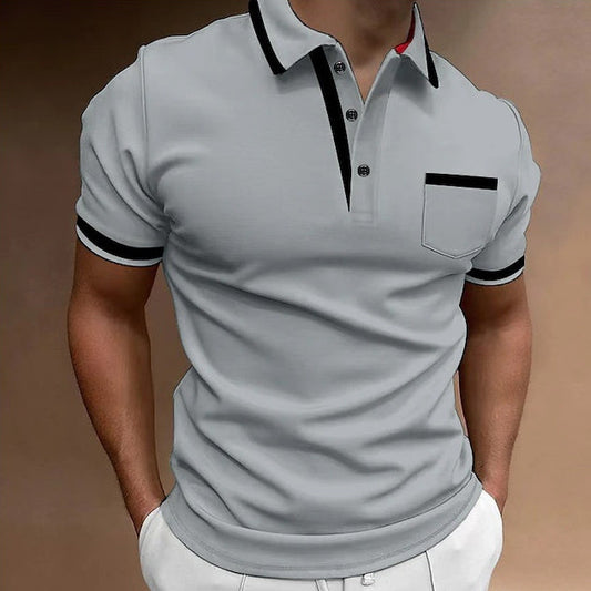 Heren slim fit poloshirt – Elegant vrijetijdsshirt met kraag en borstzak, korte mouw