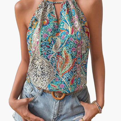 Damen Boho Halterneck Top mit Paisley-Muster für Sommer, Freizeit & Festival