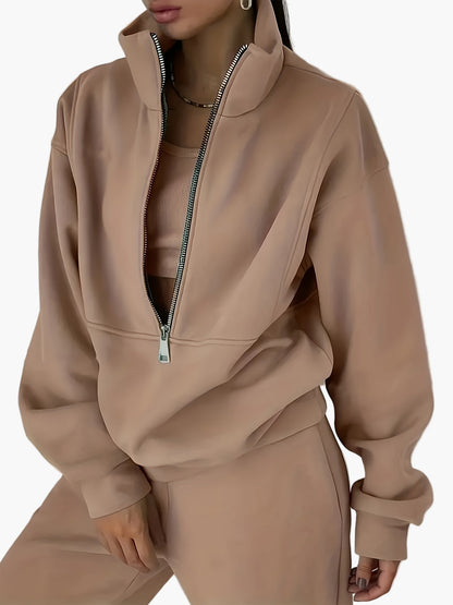 Felpa con Mezza Cerniera Donna Completo Tuta – Look Casual Moderno per Autunno e Inverno