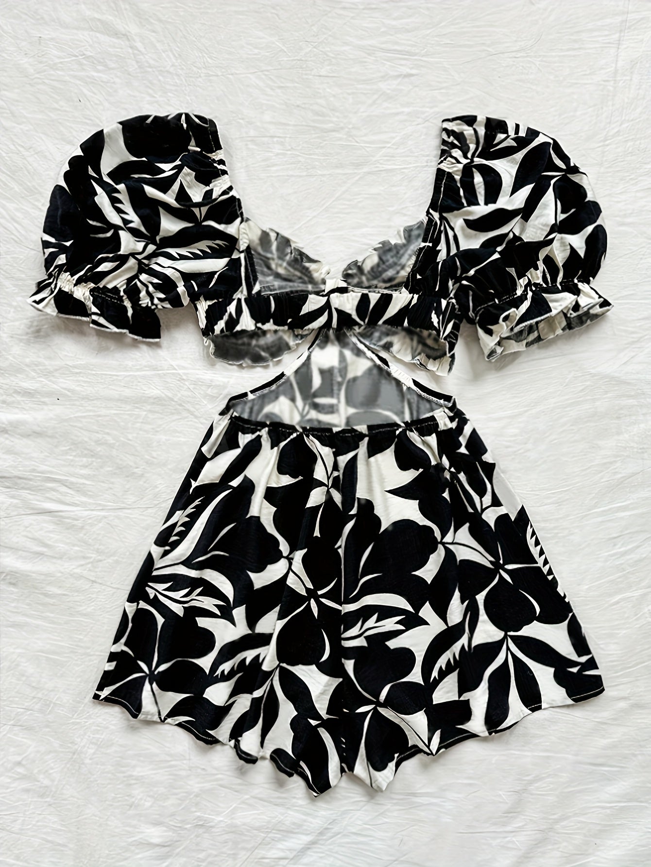 Mono de verano para mujer con mangas abullonadas y estampado tropical – Perfecto para la playa y las vacaciones