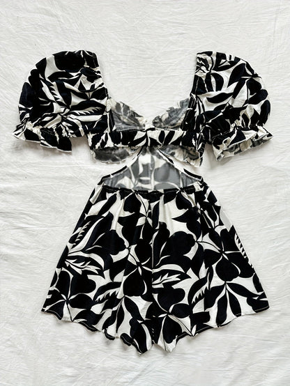 Mono de verano para mujer con mangas abullonadas y estampado tropical – Perfecto para la playa y las vacaciones