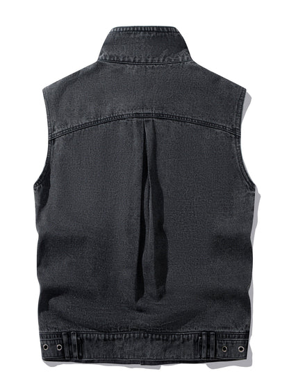 Herre jeansvest i avslappet stil – ermeløs fritidsvest med knappestolpe og krage