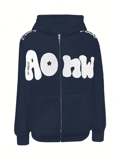 Hoodie mit Reißverschluss, Kapuze und Stern-Applikation, Rosa