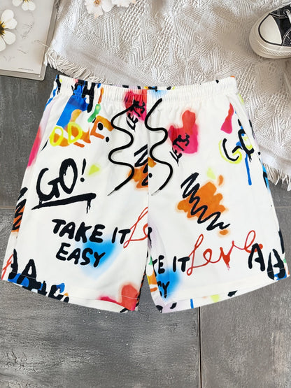 Herren Streetwear Shorts mit Graffiti-Print – Lässige Motivationsshorts für Freizeit und Sommer