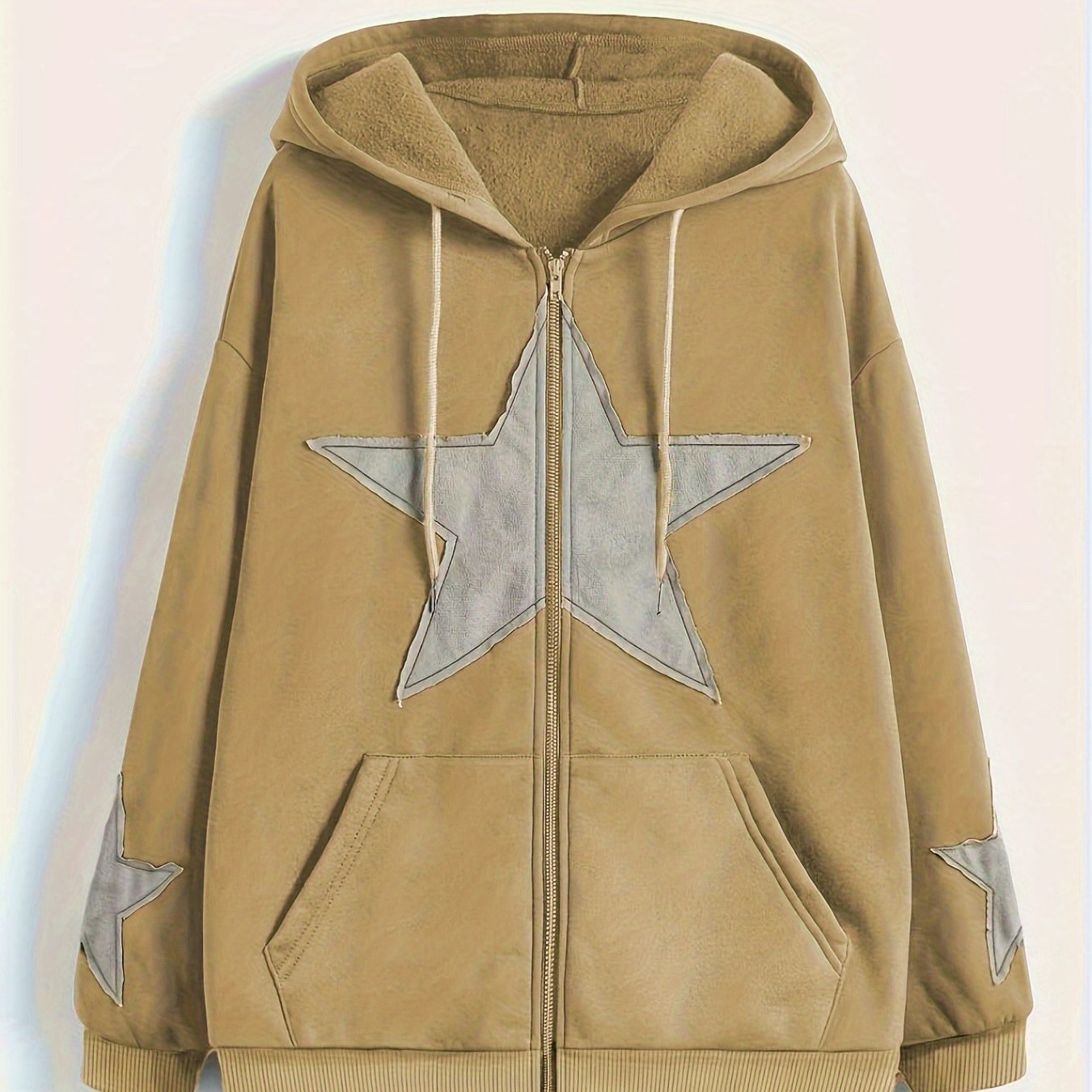 Kapuzenjacke mit Reißverschluss und Sternapplikationen – Lässiger Unisex Hoodie