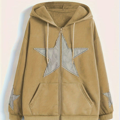 Kapuzenjacke mit Reißverschluss und Sternapplikationen – Lässiger Unisex Hoodie