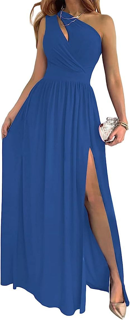 Wendy – Elegantes Maxikleid mit Schulterfreischnitt und hohem Schlitz