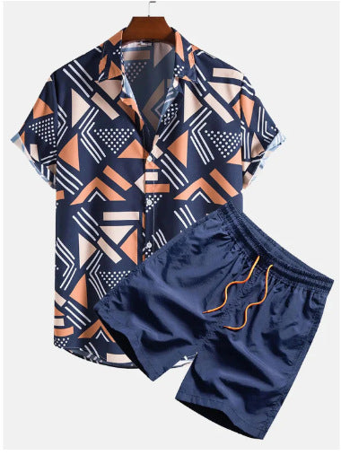 Herre sommer sett – Moderne kortermet skjorte med trykk og shorts, fritidsantrekk, avslappet