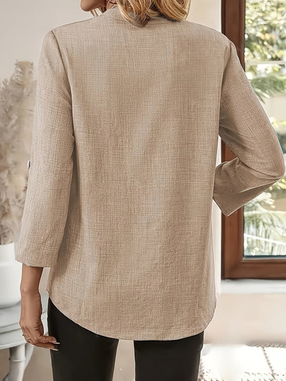 Tunique femme style décontracté avec col en V – Parfaite pour le bureau, le quotidien et les loisirs