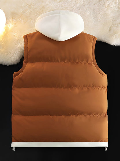 Unisex Steppweste mit Kapuze Doppel-Reißverschluss Winter Freizeit