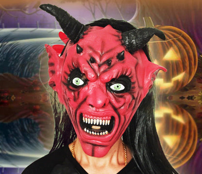 Maschera demone con corna di Halloween – Costume horror unisex per Halloween, feste e cosplay