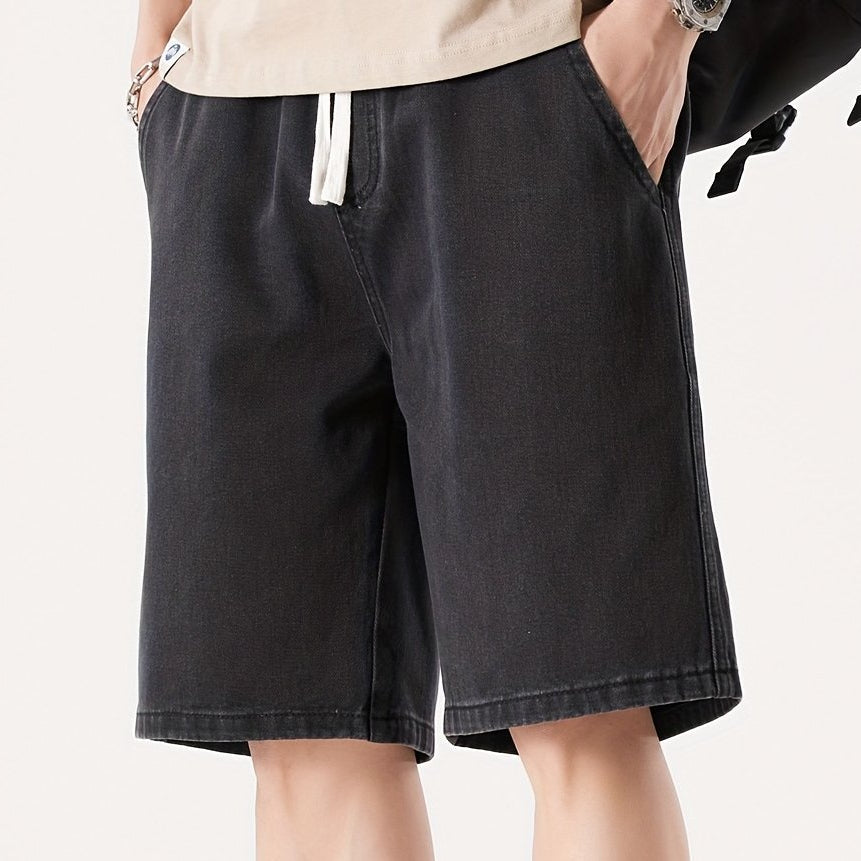 Herre Denim Shorts Løs Pasform Fritid Knæhøj