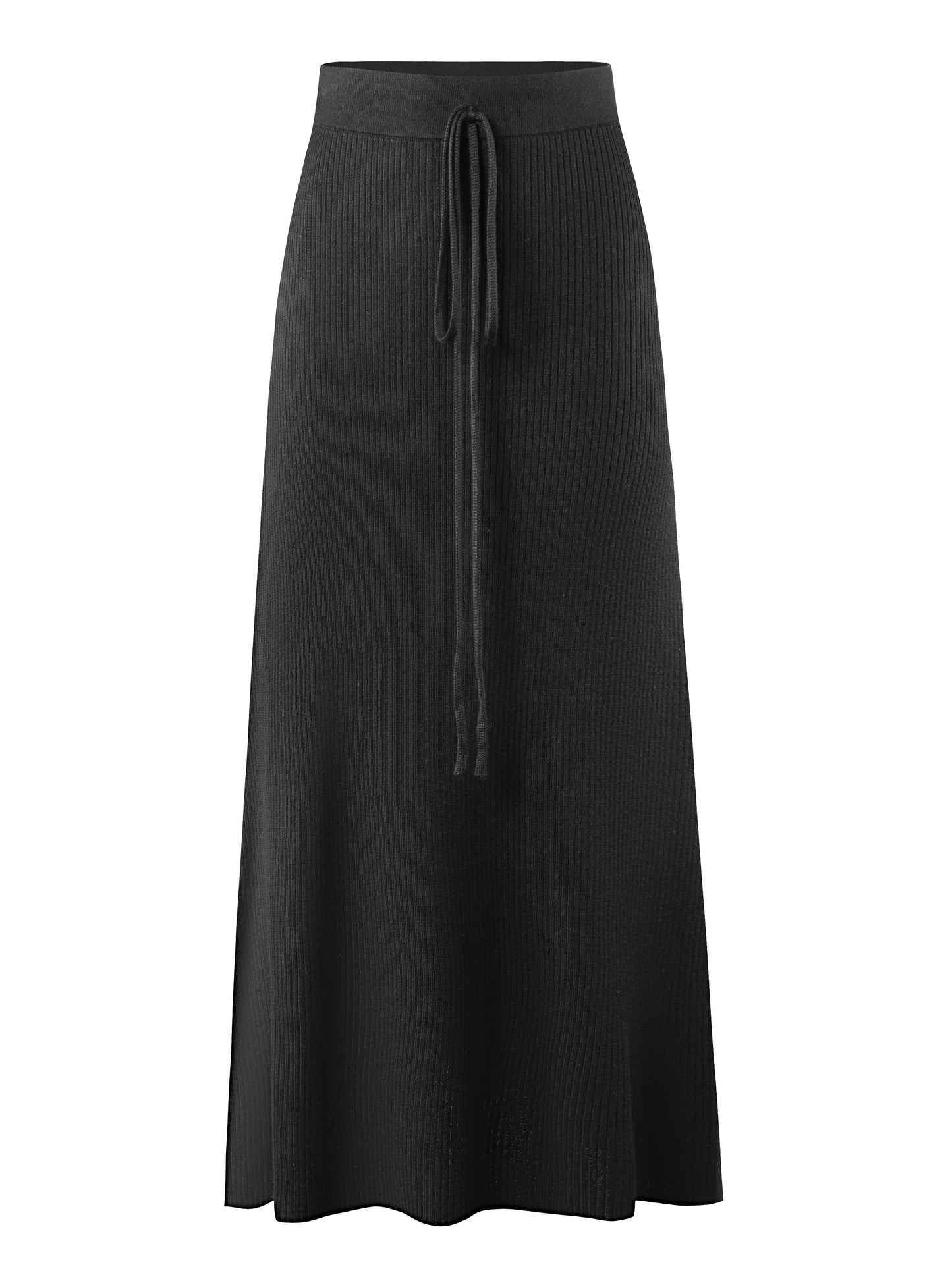 Spódnica midi damska z paskiem do wiązania i prążkowaną strukturą – elegancki look na co dzień i do biura