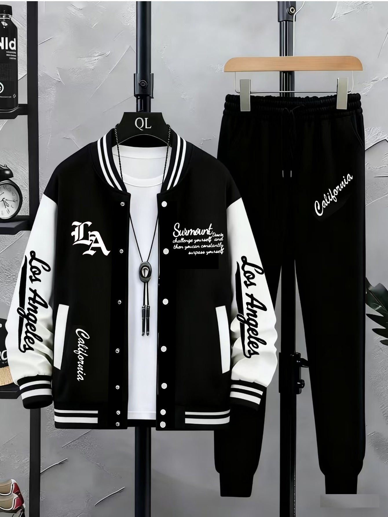 Herren College Jacke & Jogginghose Set Zweiteiler mit Los Angeles Print