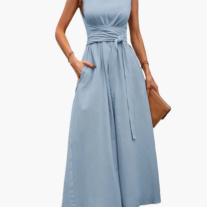Combinaison sans manches pour femme avec ceinture à nouer et jambes larges – Style décontracté élégant pour le printemps et l'été