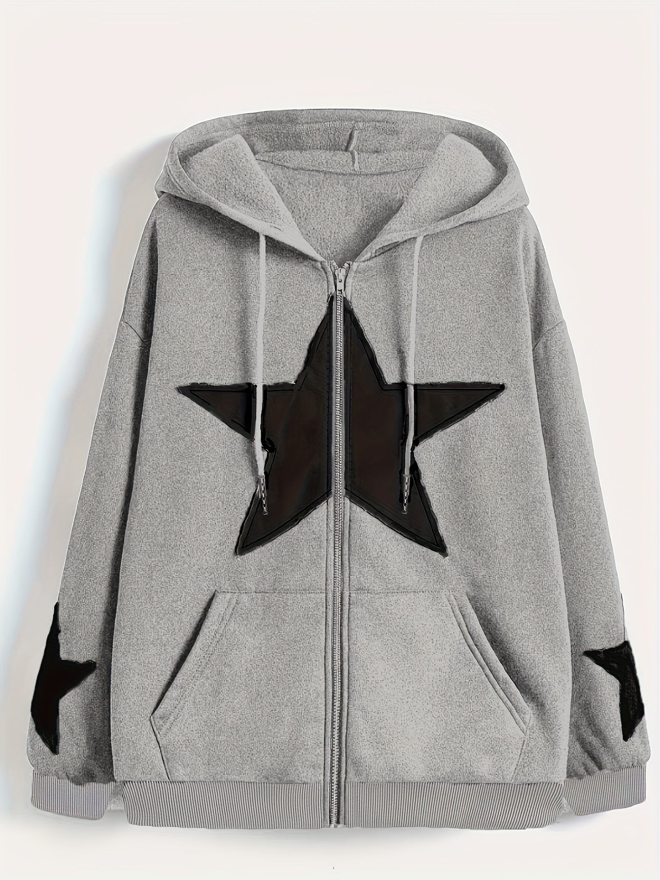 Kapuzenjacke mit Reißverschluss und Sternapplikationen – Lässiger Unisex Hoodie