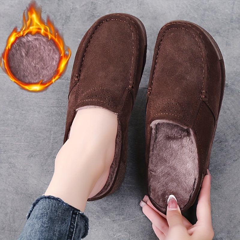 Dame-mules med kilehæl, foret, brun