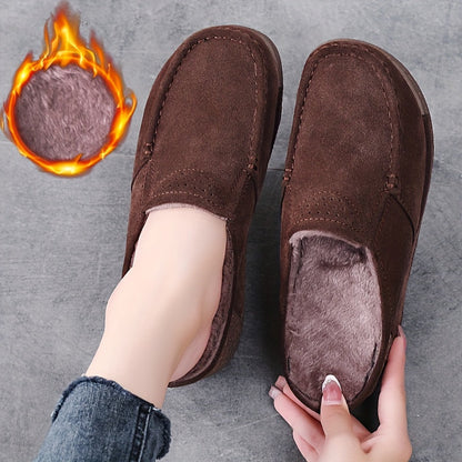 Dame-mules med kilehæl, foret, brun