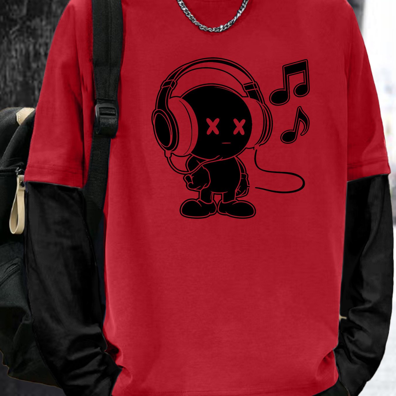Unisex Langarm T-Shirt mit Cartoon-Print Kopfhörer