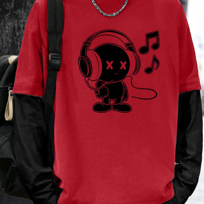 Unisex Langarm T-Shirt mit Cartoon-Print Kopfhörer