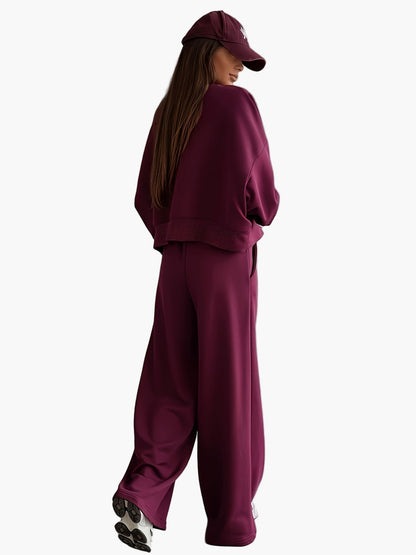 Dames lounge-set tweedelig – Elegante oversized vrijetijdspak met sweatshirt en wijde broek voor herfst & winter