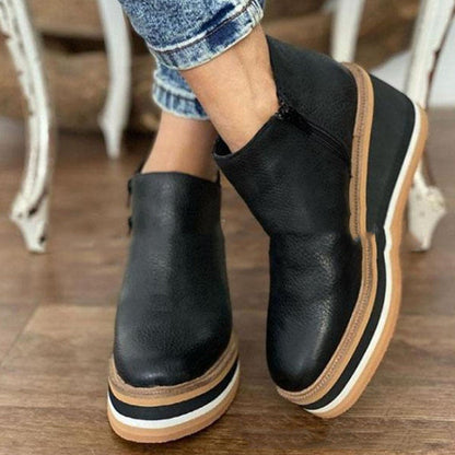 Damen Plateau-Stiefeletten mit Reißverschluss – Modische Alltagsschuhe im europäischen Stil