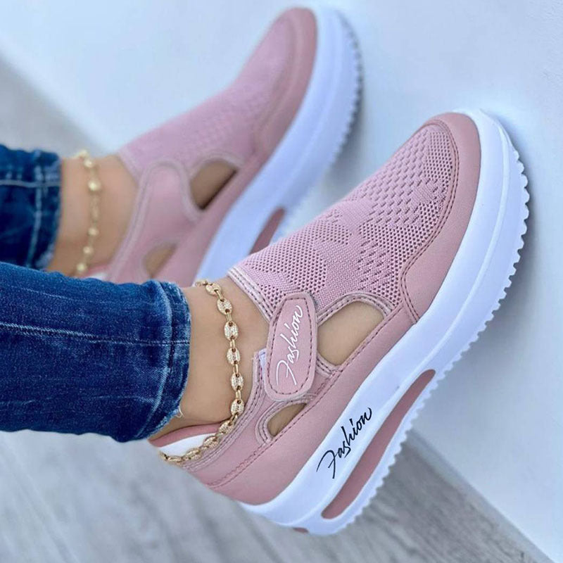 Dame komfort plateau sneakers – Mote fritidssko med cut-outs og pustende mesh, for hverdag og turer