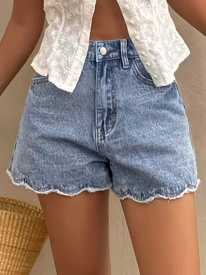 Dames jeansshorts met golvende zoom, hoge taille, casual zomerse stijl